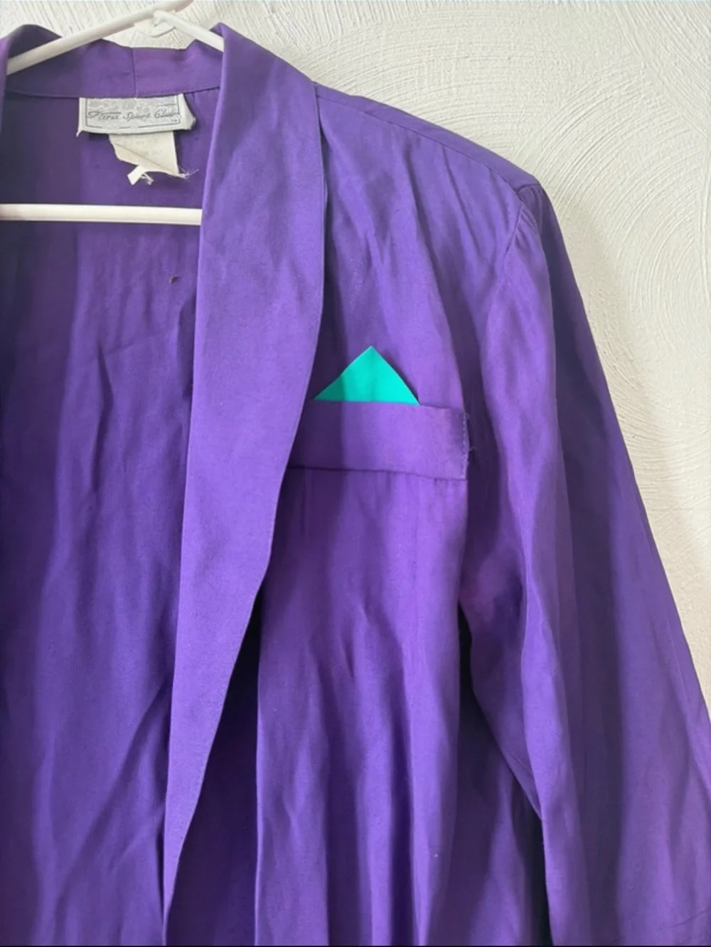 Purple Open-Front Blazer with Teal Trim